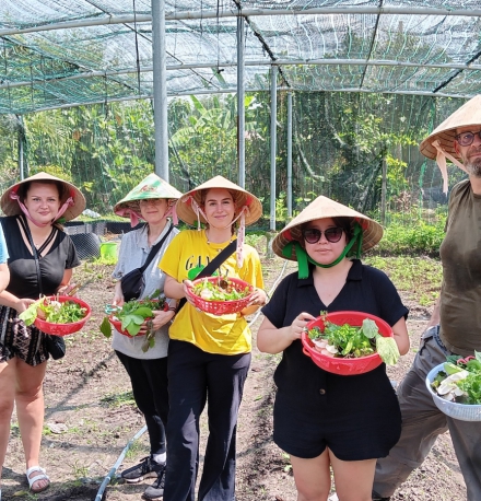 full day market farm to table cooking class with cu chi tunnels program from lovely group from Australia , German and French