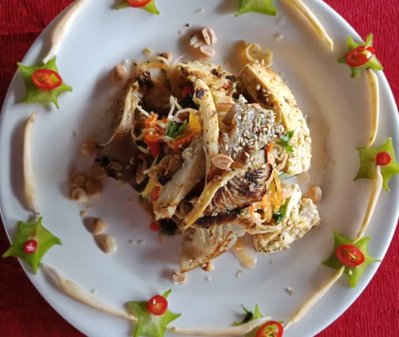 Banana Flower Salad with BBQ Tofu and Mushroom