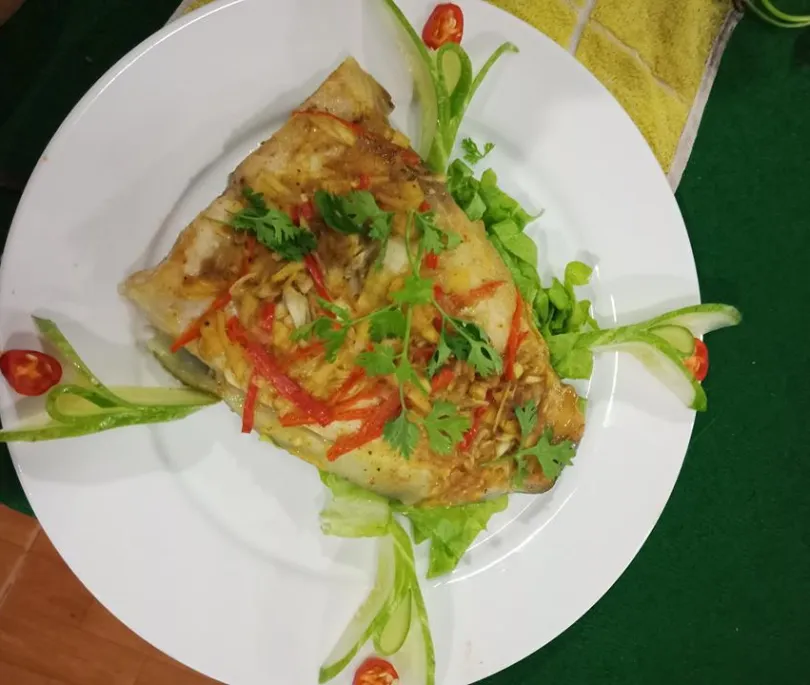 BBQ Fish with Ginger ,Lemongrass wrap with Banana Leaves
