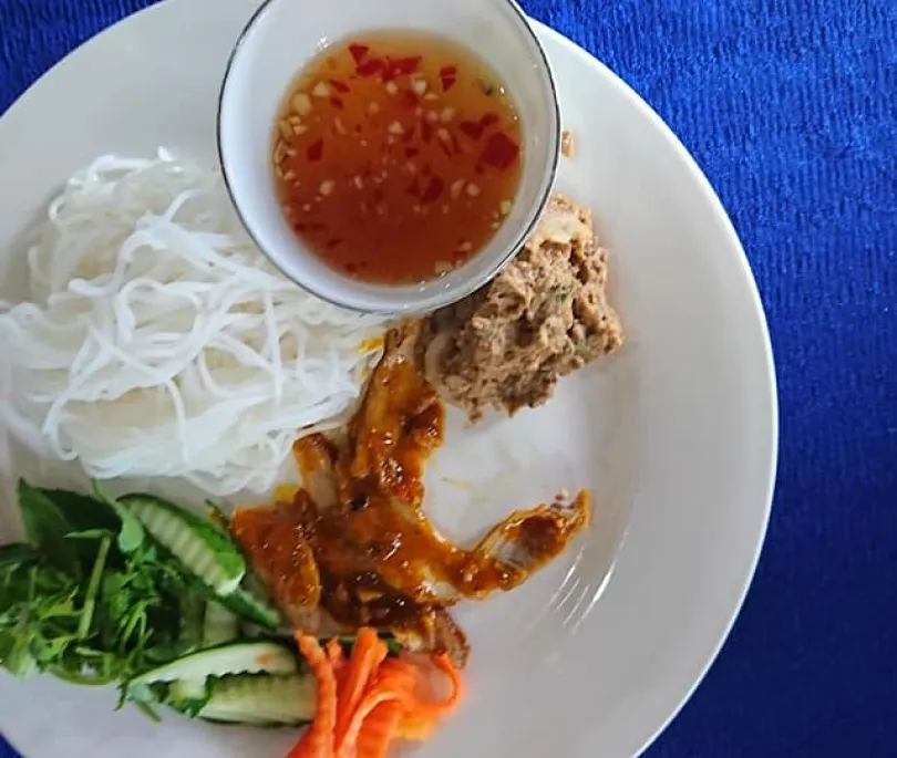 Vietnamese CharSiu ,Pate with fresh rice noodle  serve with fish sauce dipping