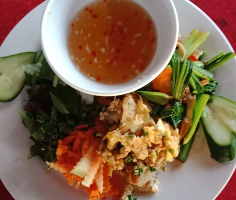 Fried Rice Cake with Egg serve with dipping sauce  Bot Chien