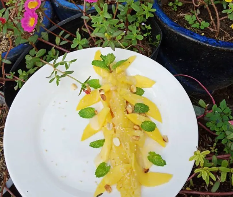 Rice Pancake Rolled with Mango serve with Coconut Milk