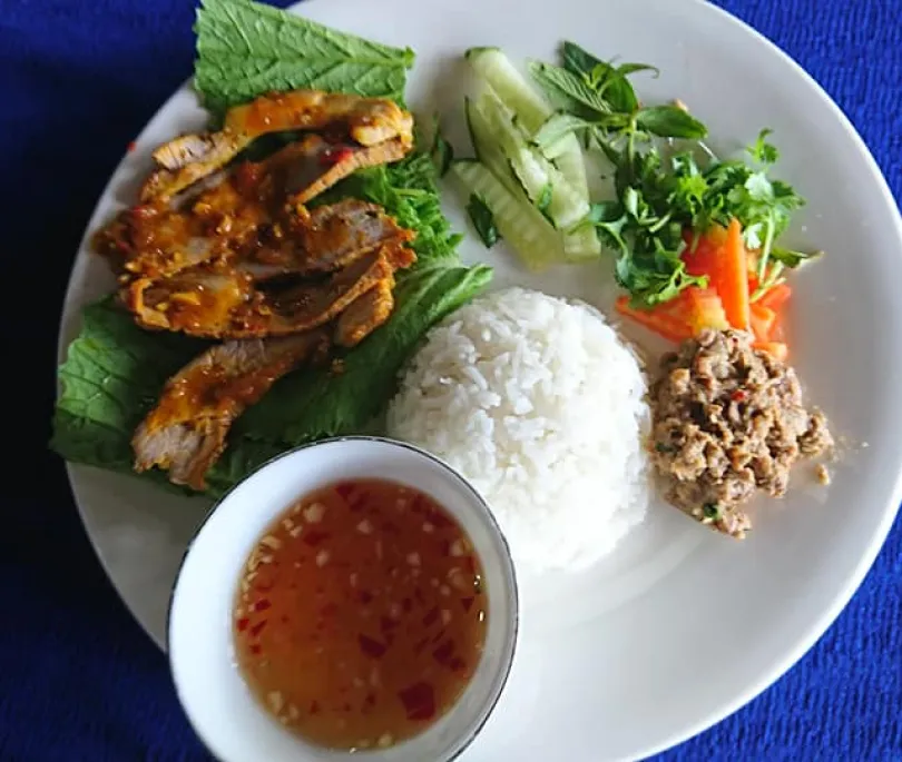 Vietnamese CharSiu ,Pate with jasmine rice serve with fish sauce dipping