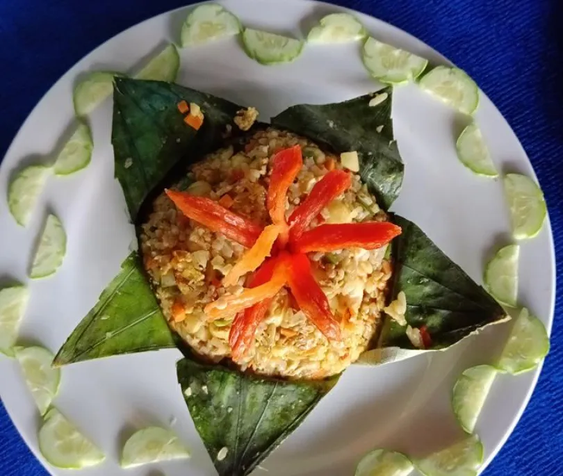 Vietnamese Vegan Fried rice wrap with Lotus leaves