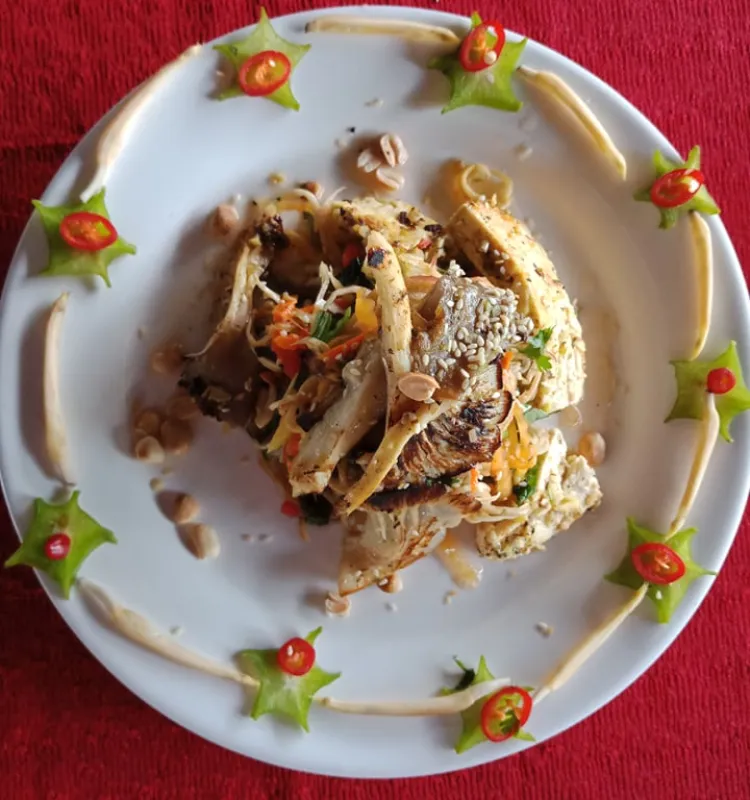 Banana Flower Salad with BBQ Tofu and Mushroom