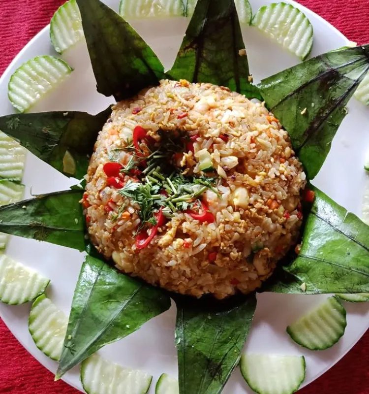 Lotus Fried Rice with prawn  wrap with Lotus Leaves