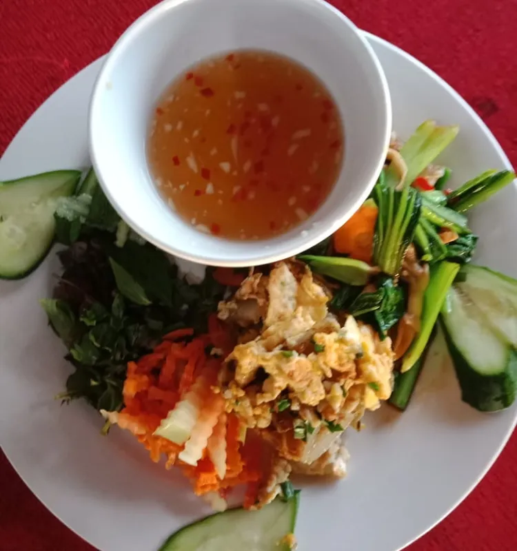 Fried Rice Cake with Egg serve with dipping sauce  Bot Chien