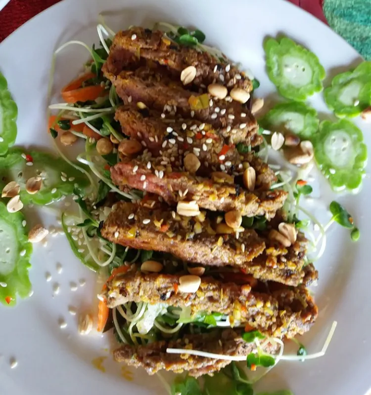 BBQ Beef on Mustard Sprout Salad