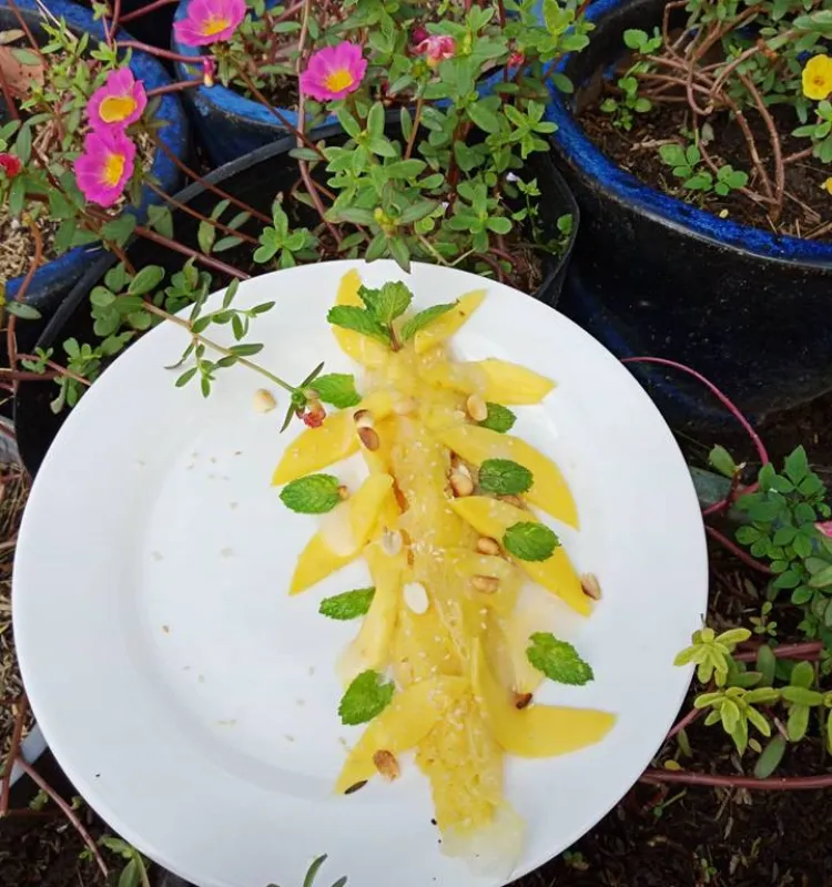 Rice Pancake Rolled with Mango serve with Coconut Milk