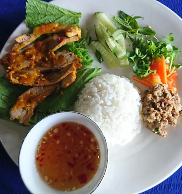 Vietnamese CharSiu ,Pate with jasmine rice serve with fish sauce dipping