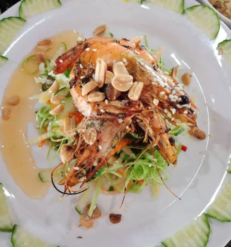 Water Spinach Salad with BBQ Prawn